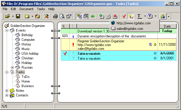 GoldenSection Organizer Screenshot